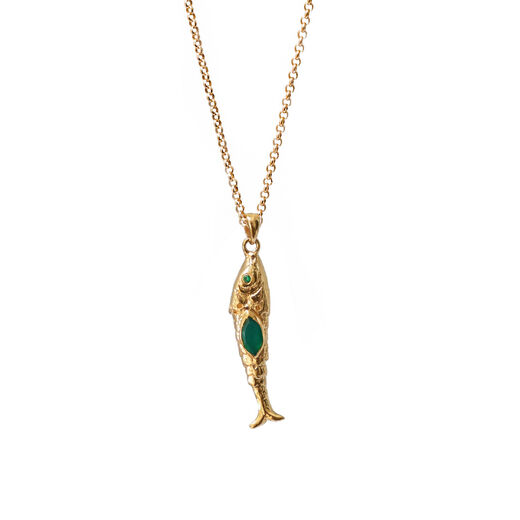 Green onyx fish pendant necklace by Mirabelle